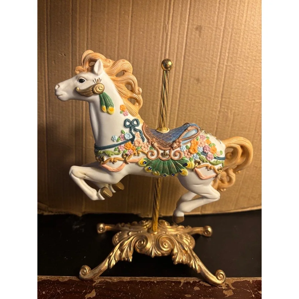 VINTAGE GIFTEC Porcelain Carousel Horse Brass Stand